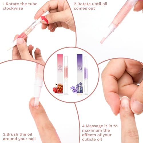 Meschett 2PCS Cuticle Oil Pens for Nail Care, Moisturizing Nail Oil Pen with Soft Brush, Hydrating Cuticle Oil for Dry Nails & Cuticles (Cherry & Lavender Flavor) - Image 6