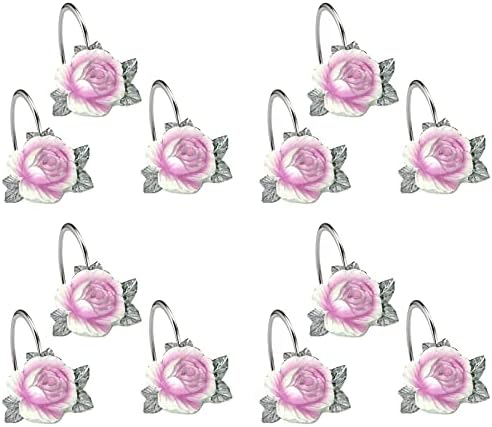 Zahari Home 13pc Michelle Bathroom Shower Curtain Sets Shower Curtain & 12 Shower Bathroom Hooks Modern Classic Luxury Contemporary Decor Floral Shower Curtain Stylish Bath Sets - Image 4