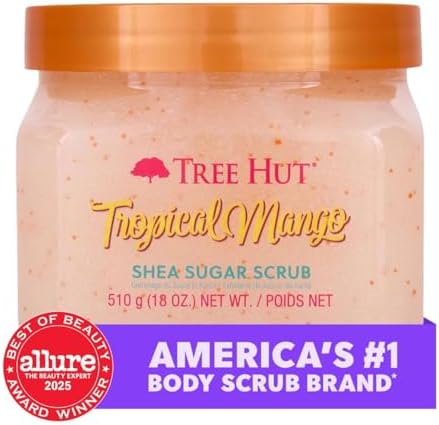 Tree Hut Tropical Mango Body Scrub,Exfoliating&Hydrating Sugar Scrub with Shea Butter&Essential Oils,Smooth Skin,Body Exfoliator For All Skin Types,Self Care Gifts for Women,Vegan,18 Oz (Pack of 12) - Image 4