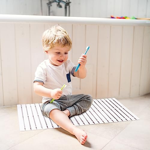 Bath Mat Bathroom Rugs Floor Wood Shower Bathtub Waterproof Non Slip Accessories 16x24 Inch Easy to Clean, White, 1 pc - Image 4