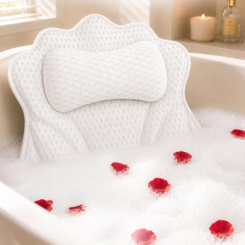 Luxe Bath Pillow for Tub Quick-Dry 4D Mesh,Head, Neck & Back Support(White) by mugenbo