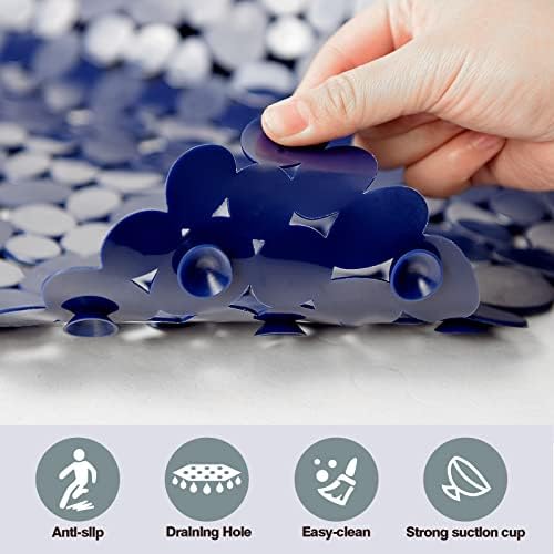 Pebble Shower Mat for Bathtub Non Slip 35"X16" with Suction Cups Navy Blue - Image 4
