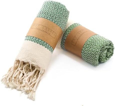 BAY LAUREL Turkish Hand Towel – Pack of 2 | Soft & Absorbent Decorative Towels for Bathroom, Hand, Face, Hair, Gym, Yoga, SPA, Kitchen & Tea | Boho Decor (Army Green, Diamond 15x26 Inches (Set of 2) by BayLaurel