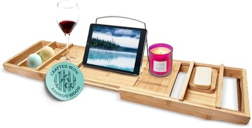 Expandable Bamboo Bath Tray for Tub – 43" Wooden Bathtub Caddy with Shelf – Spa Bathroom Decor & Accessories for Women – Bathtub Tray for Relaxation & Storage by reng%C3%B6ra