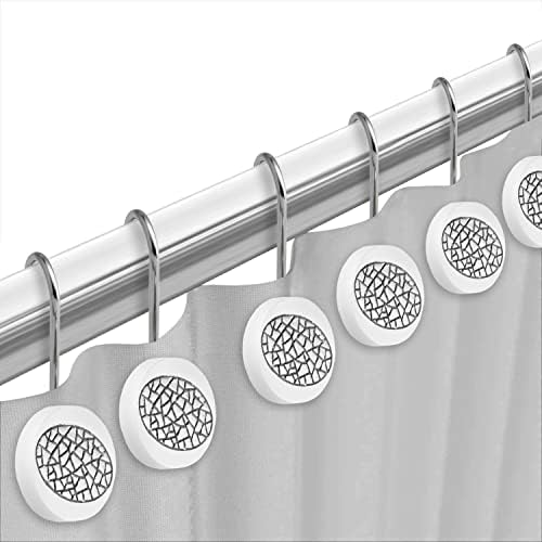 Zahari Home Sinatra Bathroom Shower Curtain Set - 13pc Classic White Shower Curtain & Hooks - Unique Design - Image 3