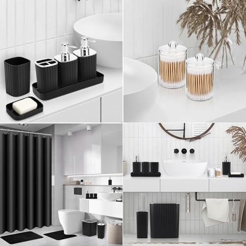 XLHOMO 26PC Bathroom Accessories Set - Gorgeous Black Bathroom Set, Bathroom Accessory Set, Black Shower Curtain Set with Bathtub Mats for Shower Tub - Image 4