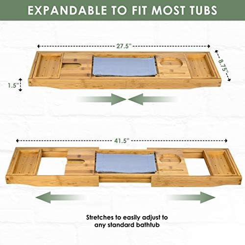 Birthday Gifts from Son, Premium Bamboo Bathtub Caddy Tray Gift Set with Bath Bombs, Shower Gel, Shampoo & Bubble Bath, Luxury Bathtub Tray with Book & Wine Holder, Expandable Tray to Fit Any Tub - Image 6