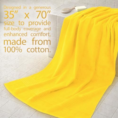 Cotton Paradise 100% Cotton Turkish Towel Set, Soft Absorbent Quick Dry, 2 Piece 35x70 Bath Sheet Set, Yellow - Image 2