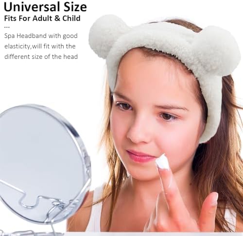 AHONEY Spa Bear Ears Headband, Face Wash Headband and Wristband Set, Cute Makeup Skincare Headbands Wrist Bands for Washing Face for Women Girls Elastic Hair Band (White) - Image 3