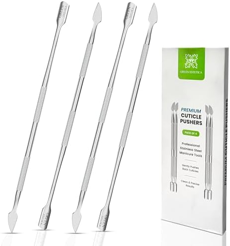 Cuticle Trimmer with Cuticle Pusher, Stainless Steel Nail Care Tool (Pusher (Pack 4)) by GREENESTETICA