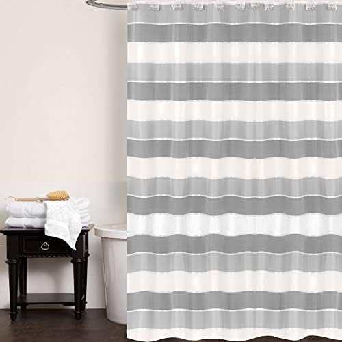 Zahari Home 13pc Modern Line Shower Curtain Set - Gray Luxury Contemporary Shower Curtains with Unique Design & 12 Hooks - Image 2