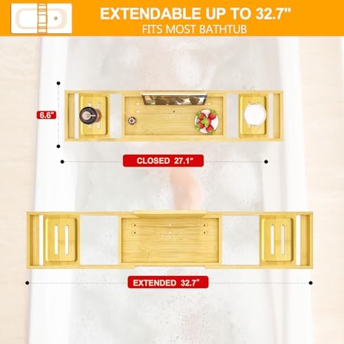 Premium Bathtub Tray - Expandable Bamboo Wooden Bath Trays for Bathub - Bath Tub Table Tray for Bathtub/Tub,Adjustable Size, Fits Most Tubs - Image 3