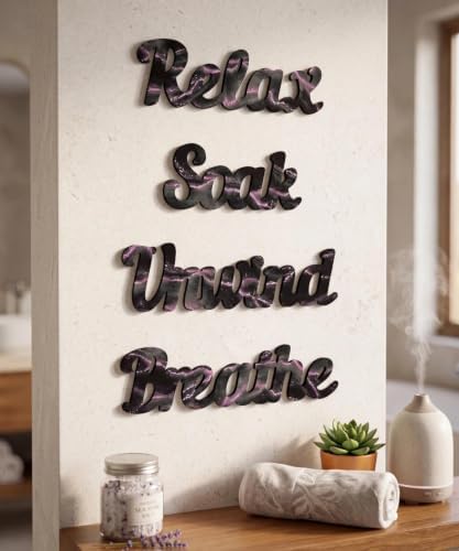 Putuo Decor 4PCS MDF Bathroom Wall Decor Relax Soak Unwind Breathe Signs, Black Pink Marble Spa Wall Art Set for Bathroom Bedroom Laundry Room Yoga Room Home Gift - Image 6