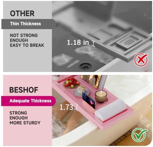 Foldable Bathtub Tray Caddy with Soap Dish Adjustable 29.5-43'' Pink - Image 5