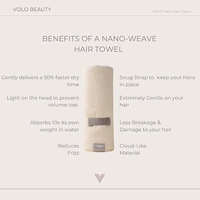 VOLO Hero Hair Towel | Ultra Soft, Super Absorbent, Quick Drying Nanoweave Fabric | Reduce Dry Time by 50% | Towel Wrap for All Hair Types | Reusable Packaging (Salt White - Reusable Tote)