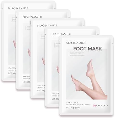 5Packs Foot Mask with Niacinamide, Deep Hydration Foot for Dry Cracked Skin, Nourishing Care with Shea Butter & Vitamin E, SPA at Home, 6.3oz by Amococo