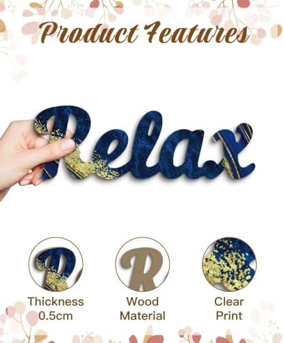 Putuo Decor 4PCS MDF Bathroom Wall Decor Relax Soak Unwind Breathe Signs, Blue Gold Spa Wall Art Set for Bathroom Bedroom Laundry Room Yoga Room Home Gift - Image 3