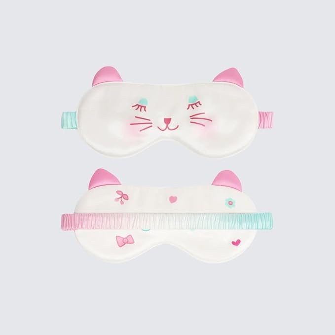 Orose Kids Silk Sleep Mask Cute Adjustable Original Design for Boys & Girls, Double-Sided Mulberry Silk, Cartoon Pattern, Toddler Eye Mask (Cat)