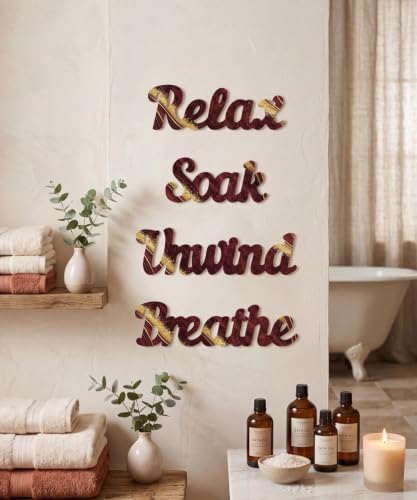 Putuo Decor 4PCS MDF Bathroom Wall Decor Relax Soak Unwind Breathe Signs, Red Gold Spa Wall Art Set for Bathroom Bedroom Laundry Room Yoga Room Home Gift - Image 4