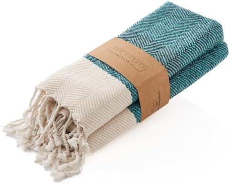 BAY LAUREL Turkish Hand Towel – Pack of 2 | Soft & Absorbent Decorative Towels for Bathroom, Hand, Face, Hair, Gym, Yoga, SPA, Kitchen & Tea | Boho Decor (Petrol, Herringbone 16x40 Inches (Set of 2) by BayLaurel