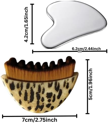 Lymphatic Contour Face Brush with Stainless Steel Gua Sha Tool - 1 Pcs Leopard Skin Lymphatic Face Brushes with GuaSha Tool for Sculpting | Gua Sha Facial Tools for Lymphatic Drainage Brushes