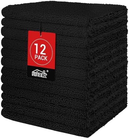 HOMEXCEL Black Washcloths 12 Pack, Highly Absorbent and Soft Microfiber Face Towel, Makeup Remover Towels, Multi-Purpose Wash Cloths for Bathroom, Hotel, Spa, Gym, and Kitchen, 12x12 Inch by HOMEXCEL
