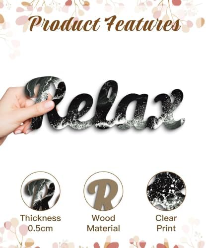 Putuo Decor 4PCS MDF Bathroom Wall Decor Relax Soak Unwind Breathe Signs, Black White Marble Spa Wall Art Set for Bathroom Bedroom Laundry Room Yoga Room Home Gift - Image 3