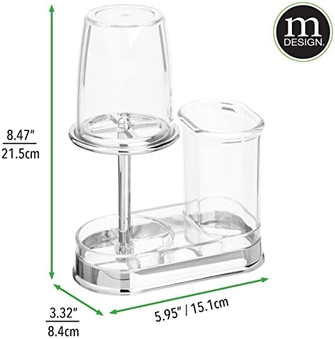 mDesign Plastic Toothpaste and Toothbrush Holder Center with Cup/Cover - Organizer for Bathroom Vanity Countertop - Holds Paste, Floss, Accessories - Hyde Collection - Clear - Image 4