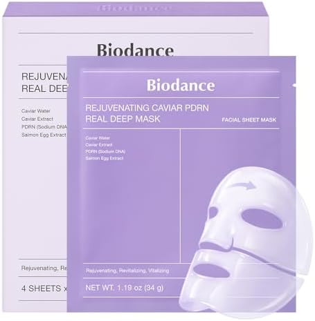 BIODANCE Rejuvenating Caviar PDRN Real Deep Mask, Overnight Hydrogel Face Mask, Skin Firming, Radiance, Enhancing Skin Recovery, Korean Skin Care, Self Care Gifts for Women | 1.19oz(34g) x 4ea by BIODANCE