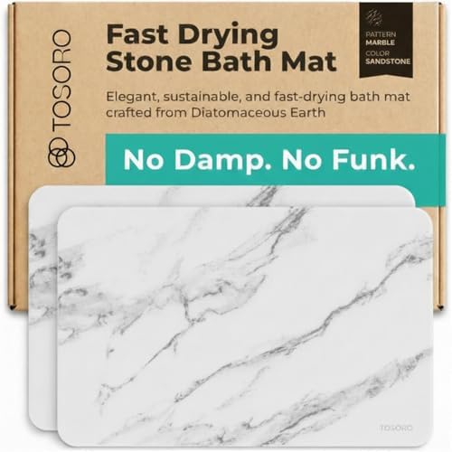 TOSORO - Stone Bath Mat Diatomaceous Earth Shower Mat Non-Slip Super Absorbent Diatomite Stone Bath Mats for Bathroom Floor Quick Drying Natural Easy to Clean (23.5 x 15) - Sandstone, 2pcs by Tosoro