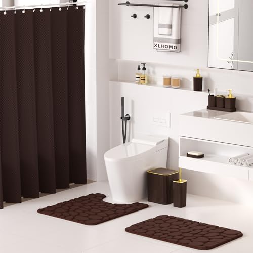 XLHOMO Bathroom Set - Brown Bathroom Sets with Shower Curtain and Rugs - Image 2