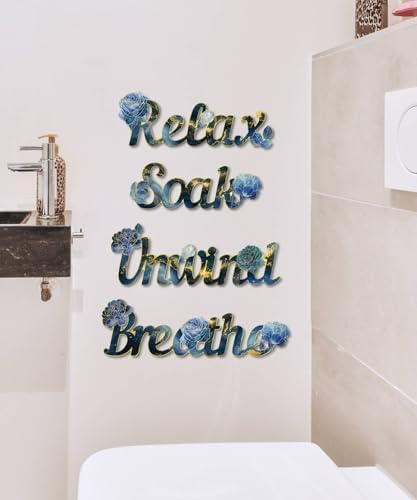 Putuo Decor Blue Bathroom Decor, Relax Soak Unwind Breathe Wall Art, Modern Blue Style Bathroom Accessories athroom, Laundry Room, Guest Bath - Image 4