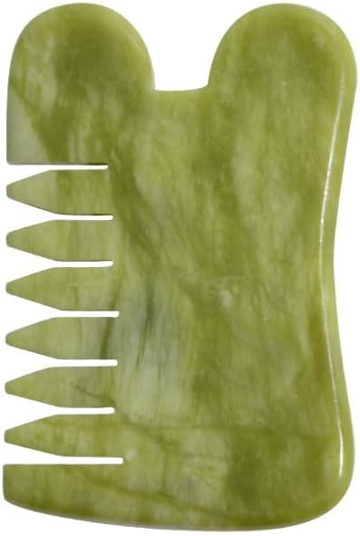 Gua Sha Comb Tool, Natural Green Jade Stone Scalp Massage Comb, Facial GuaSha Tool for Lift and Puffiness, Jade Gua Sha Scraping Therapy Massager for Full Body Relax