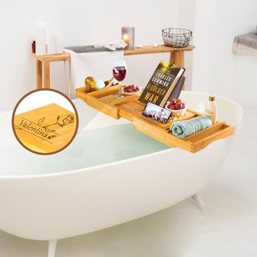 Personalized Bathtub Tray - Custom Engraved Foldable Bamboo Bath Caddy, Expandable Tub Tray Bath Table, for Mom Personalized Mom Birthday Gift, for Wife Gift for Her - Image 6
