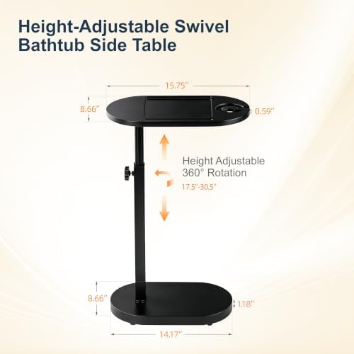 Bamboo Bathtub Side Table, Height Adjustable Bath Caddy Tray - Image 2