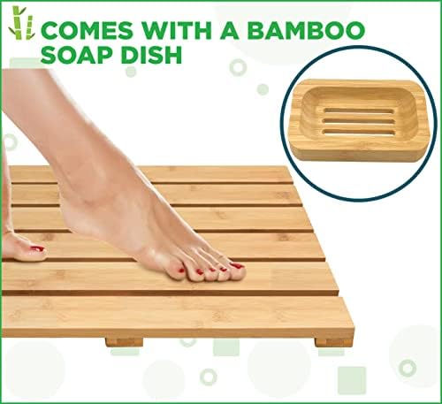 ZPirates Bamboo Bath Mat - Large, Long - Comes with Soap Dish - Non Slip Wooden Bathmat for Bathroom and Sauna Floor - Image 2