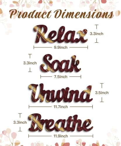 Putuo Decor 4PCS MDF Bathroom Wall Decor Relax Soak Unwind Breathe Signs, Red Gold Spa Wall Art Set for Bathroom Bedroom Laundry Room Yoga Room Home Gift - Image 2