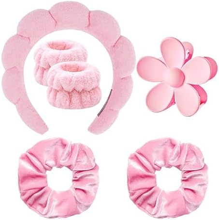Spa Headband Set Washing and makeup sponge hair hoop suit bath towel cloth for cleaning the face or bath beam. (Pink, Average code) by Pezlun
