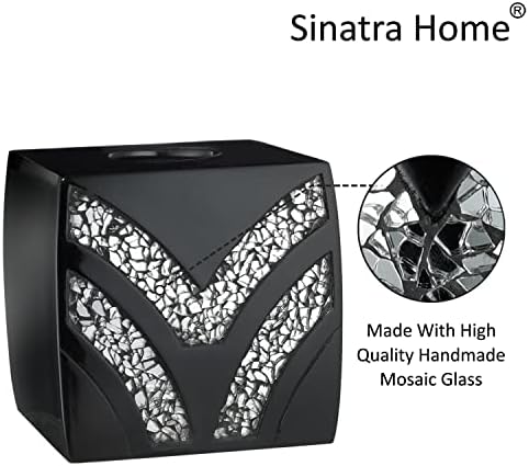 Zahari Home 2pc Sinatra Black Modern Bath Accessories Set Waste Basket & Tissue Box Modern Decorative Beautiful Designs Bathroom Decor Set for Home Luxury Bath Set Mosaic Glass - Image 6