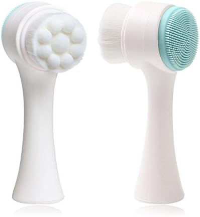 2 in 1 Face Brush - Double Sided Facial Cleansing Brush with Silicone Cleansing Side and Soft Bristles for Washing, Exfoliating and Massaging Your Skin (White and Blue)