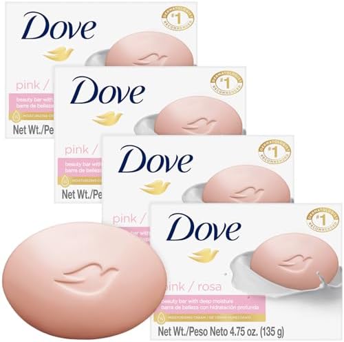 Dove Soap, Pink Beauty Bar 4-Pack – 3-in-1 Moisturizing Face, Body & Hand Soap, 4.75 Oz Ea by Dove
