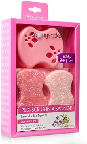 Spongeables Pedi Scrub Foot Exfoliating 20+ Wash Sponge, Lavender, 2 Count, Includes Storage Case by Spongeables