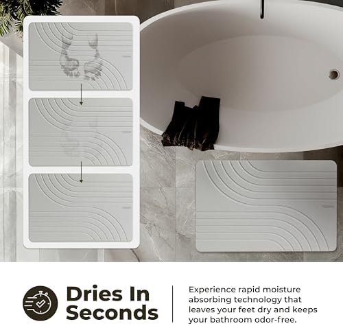 TOSORO - Stone Bath Mat Diatomaceous Earth Shower Mat Non-Slip Super Absorbent Diatomite Stone Bath Mats for Bathroom Floor Quick Drying Natural Easy to Clean (23.5 x 15) - Grey - Image 3