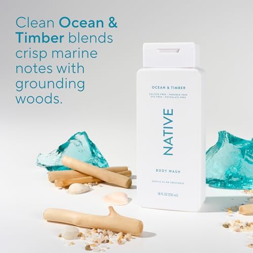 Native Body Wash Contains Naturally Derived Ingredients | For Women & Men, Sulfate, Paraben, & Dye Free Leaving Skin Soft and Hydrating | Ocean & Timber 18 oz - 2 Pk - Image 5