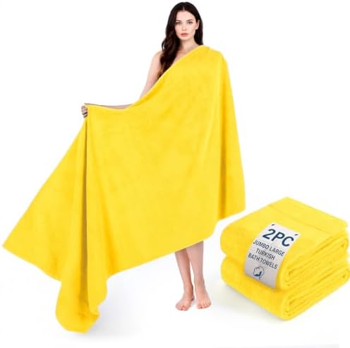 Cotton Paradise 100% Cotton Turkish Towel Set, Soft Absorbent Quick Dry, 2 Piece 35x70 Bath Sheet Set, Yellow by UNITEDHOMETEXTILE