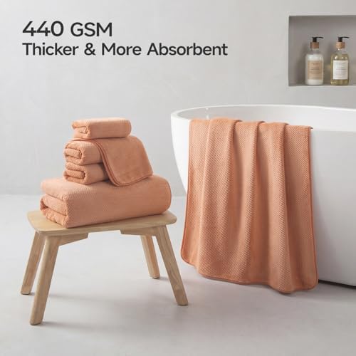 REDKISS Ultra Soft 6 Piece Towel Set, Premium Towels for Bathroom, Highly Absorbent, Quick Dry, Lightweight Bath Towels Set Collection, Includes 2 Bath Towels, 2 Hand Towels, 2 Washcloths, Orange - Image 2
