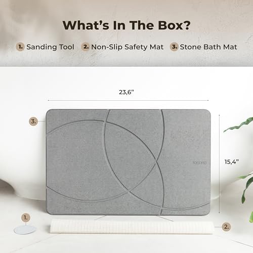 TOSORO - Stone Bath Mat Diatomaceous Earth Shower Mat Non-Slip Super Absorbent Diatomite Stone Bath Mats for Bathroom Floor Quick Drying Natural Easy to Clean (23.5 x 15) - Graphite - Image 6