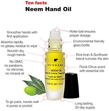 SUNDARI Neem Hand & Cuticle Treatment Oil – 0.34 Fl Oz, Roller for Dry Hands, Nails and Cuticles, Hydrating, Non-Greasy, Pure Plant & Herbal Extracts, Mess-Free Application, Deep Nourishment - Image 3