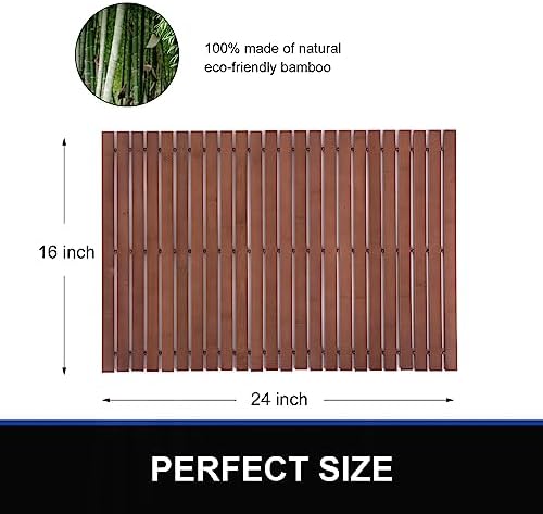 Bamboo Bath Mat Bathroom Rugs Floor Wood Shower Bathtub Waterproof Non Slip Accessories 16x24 Inch Easy to Clean, Walnut Bamboo, 1 pc - Image 2