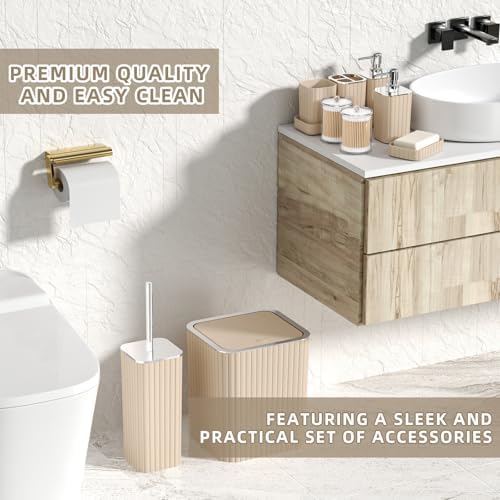 XLHOMO Bathroom Set - Bathroom Sets with Shower Curtain and Rugs, Beige - Image 5